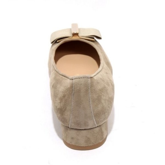 ITALIAN Khaki Suede Leather Gold Bow Shoes - Picture 5 of 8